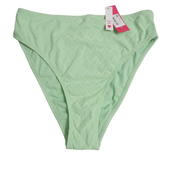 Bikini Bottoms High Leg High Waist Xhilaration Green Chevron Women's Size L - Picture 1 of 9